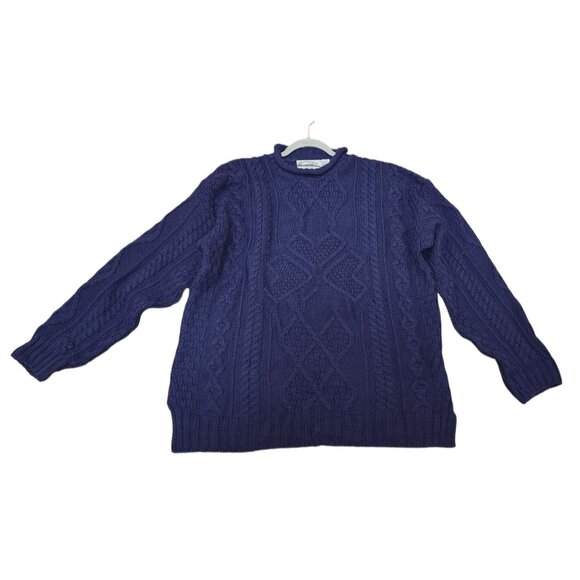 ARAN CRAFTS men's Navy 100% Irish Merino Wool Sweater Cable Knit XL - Picture 4 of 10